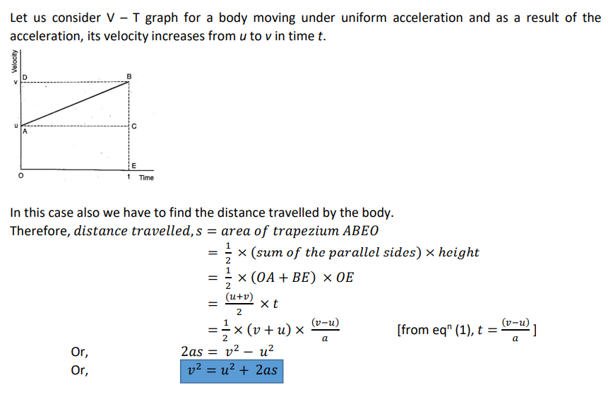 गति का तीसरा समीकरण (स्थिति-वेग संबंध या दूरी-वेग संबंध के लिए समीकरण) व्युत्पत्ति | Third Equation of Motion (equation for position-velocity relation or distance-velocity relation) derivation | Derivation of the equation: v2 = u2 + 2as